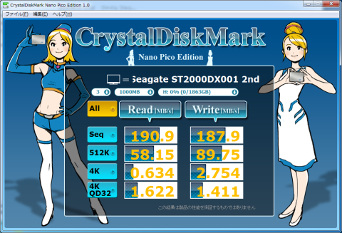 ▲Crystal Disk Mark Nano Pico Edition (2回目)