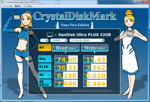 ▲Crystal Disk Mark Nano Pico Edition