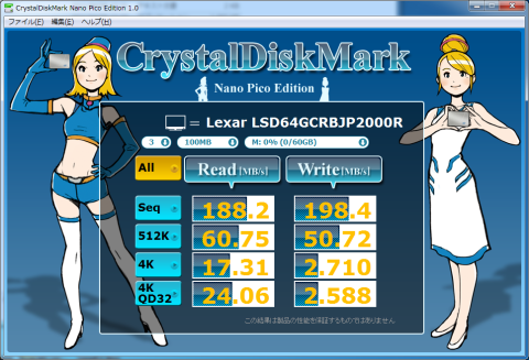 ▲Crystal Disk Mark Nano Pico Edition (BSCR20TU3)