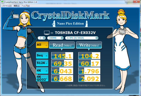 ▲Crystal Disk Mark Nano Pico Edition