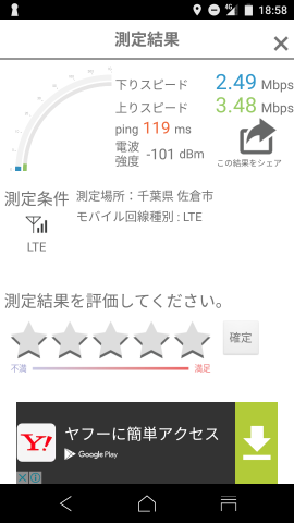 ▲IIJmio 高速モバイル/DのSIMで計測