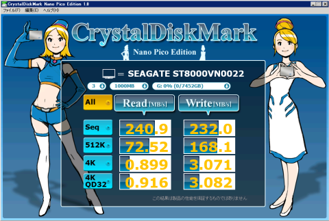 ▲Crystal Disk Mark Nano Pico Edition