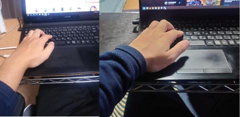 極坐と比較。 アームレストはどちらも最大限高くした状態ですが極坐は太ももが当たってアームレストが届かないですが、 シャスティーナはアームレストにぴったり当たるところまで寄せても余裕です。