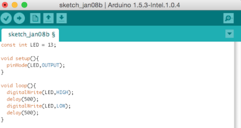 Lチカスケッチを例から呼び出す。