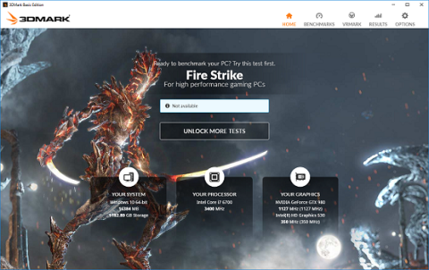 現在の状態 Systeminfoのアップデートでシステム情報などを表示するが、テストは実行不可。