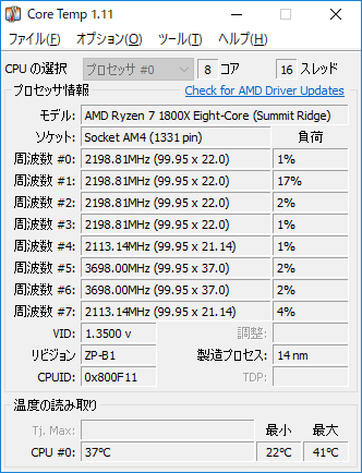 FFXV WINDOWS EDITION ベンチマーク直後の温度