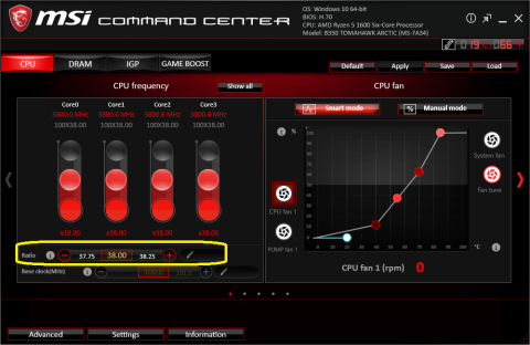 msi command center 1600@3.8GHz 設定