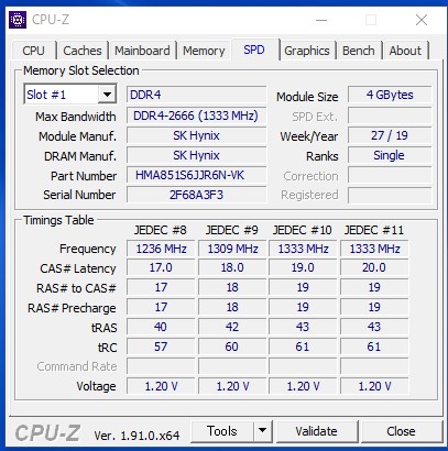 CPU-ZのSPD表示 4GB時