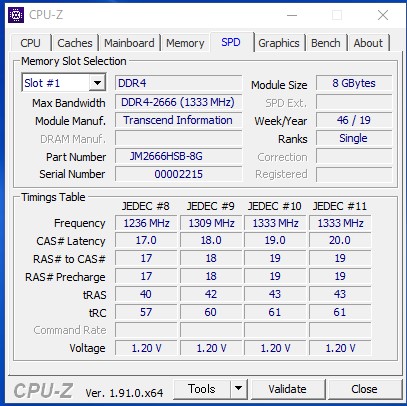 CPU-ZのSPD表示 8GB時