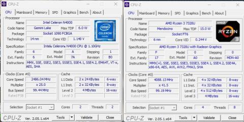 CPU-Zでの比較、左がDELL、右がLenovo