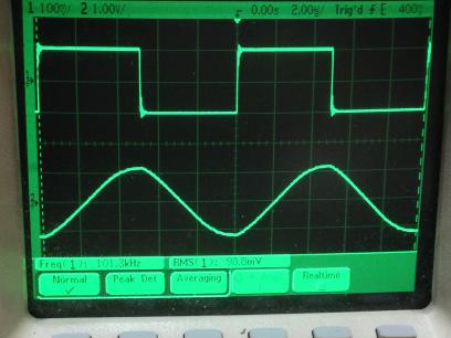 過渡応答(A=11 Vin=200mVp-p f=100kHz Rfb=10kΩ 位相補償なし 10:1プローブのみ接続 ガラエポユニバーサル基板)