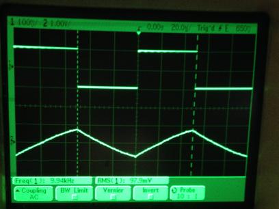 過渡応答(A=11 Vin=200mVp-p f=10kHz Rfb=10kΩ 位相補償なし 10:1プローブのみ接続 ガラエポユニバーサル基板)