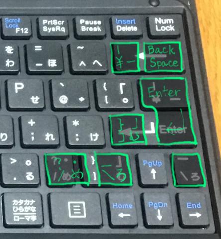 正しい日本語配列との対照