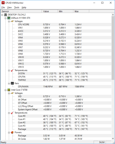 PCMark 8実行中でも温度は70℃台までしか上がらず、冷却は問題なさそうです