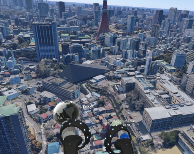 左のコントローラの上に地名・施設名が表示される