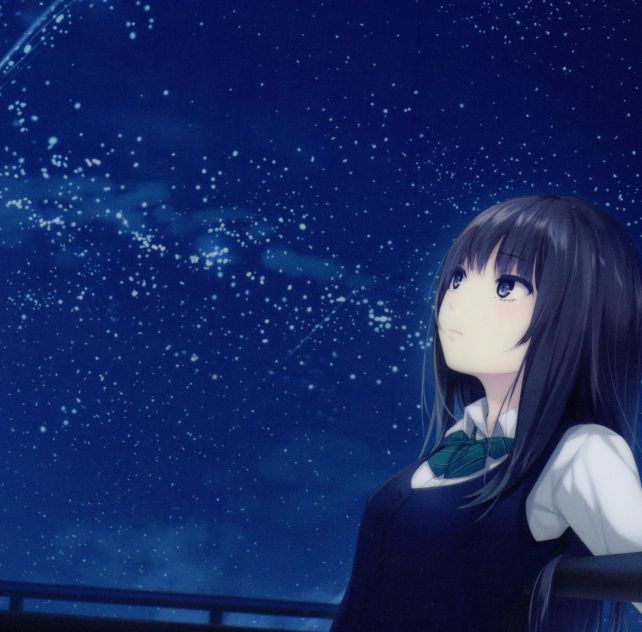 星降る夜空を見上げる星乃。