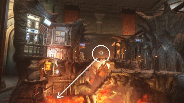 虫型飛行ロボは最初は場面奥の上空に浮かんでいる