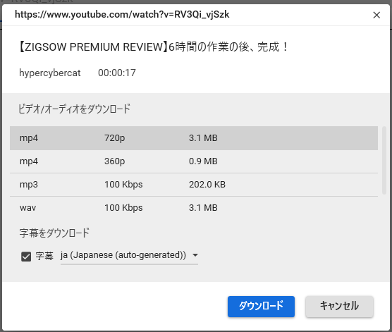 動画の大きさの選択や音声だけの引き抜きも出来る