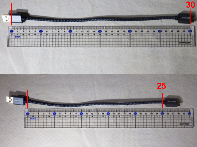 0.3m(30cm)というが、ケーブル部分は25cmしかない