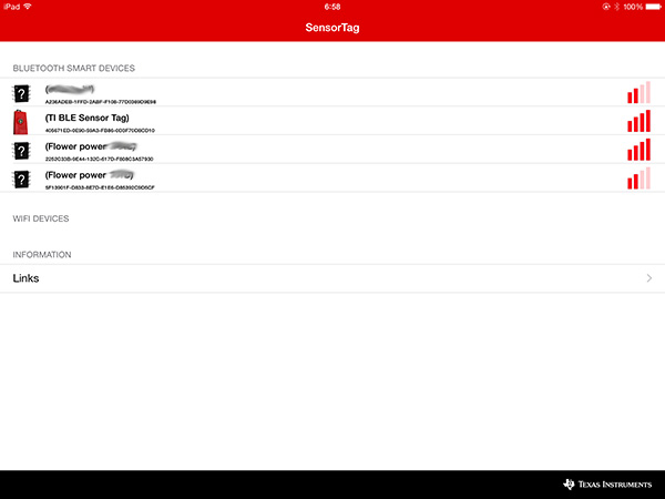 SensorTag選択画面