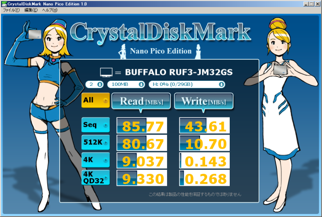 ▲Crystal Disk Mark Nano Pico Edition