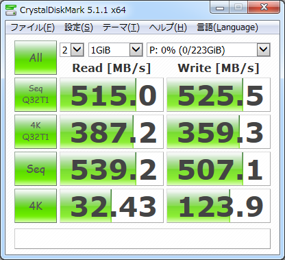 ▲Crystal Disk Mark 5.1.1