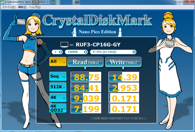 ▲Crystal Disk Mark Nano Pico Edition