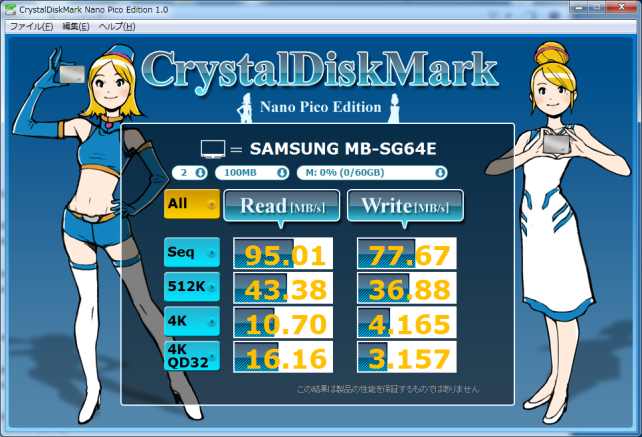 ▲Crystal Disk Mark Nano Pico Edition