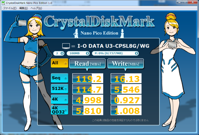 ▲Crystal Disk Mark Nano Pico Edition