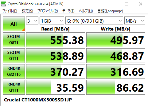 ▲Crystal Disk Mark 7.0.0