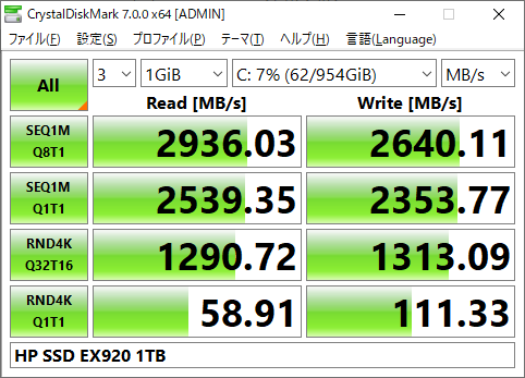 ▲Crystal Disk Mark 7.0.0