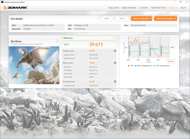 ▲3DMark SkyDiver Ryzen 7 2700