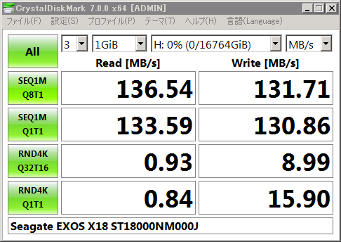 ▲Crystal Disk Mark 7.0.0 (USB 3.0 UASP非対応環境)