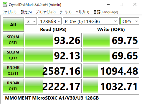 ▲Crystal Disk Mark 8.0.2(IOPS表示)