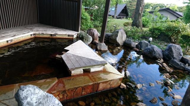 ホテル内の浴場へ繋がる通路。一気にログハウスから別空間に来た感じがします。