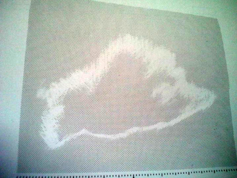 削り終わったところ。このあと、白いところにカッターを入れて、影じゃないところは切り外します。