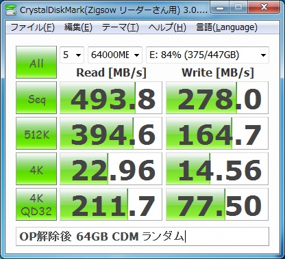 OP解除後520、64GBでのCDMランダムテスト