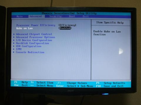 BIOSのWOLの項目を確認