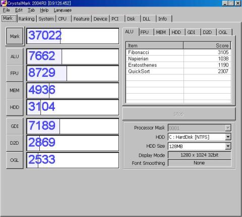 CrystalMark 2004でのベンチ