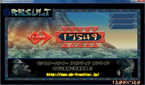 MonsterHunterFrontierBenchmarkの結果。ゲームも楽しめるGPUですね!