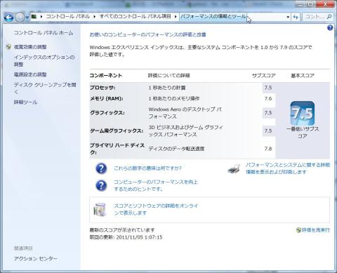 GPUドライバ更新前のWindowsエクスペリエンスインデックス