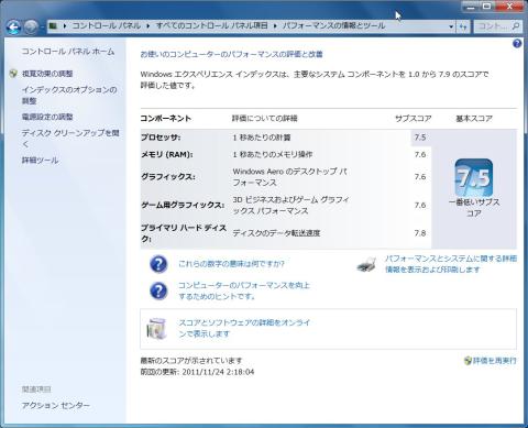 GPUドライバ更新後のWindowsエクスペリエンスインデックス