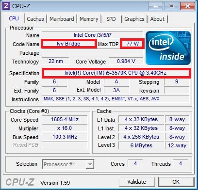 i5-3570Kが認識されました