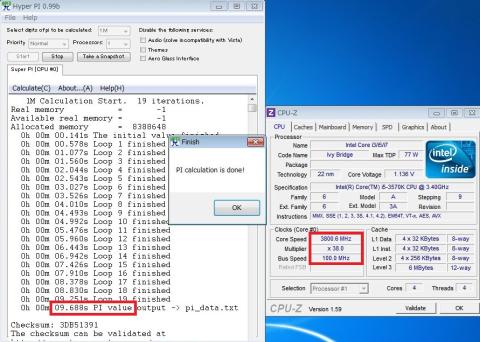 i5-3570K定格のTB時(38倍)はこんな感じで9.688秒