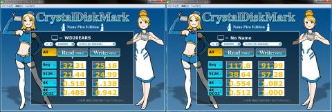 左がUSB2.0接続、右がUSB3.0接続