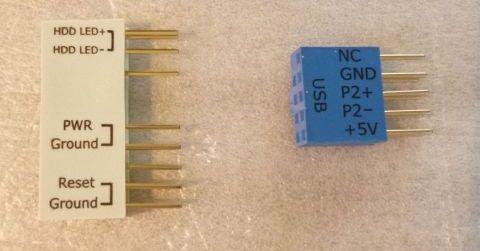 左が電源やLED用、右がUSBヘッダ用