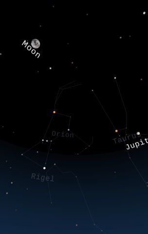 本日(2013/01/25)23時頃、月はオリオン座の近くにありました。
