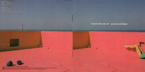 曇ったような空に真っ赤に塗られた建物、緑の水着の女性の足という超補色関係が中身を暗示?