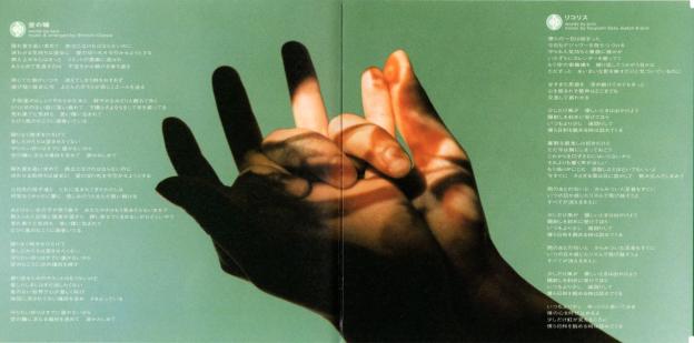 ジャケット写真同様、何か書かれたガラス越しに陽があたって肌に模様ができている写真。COOL!