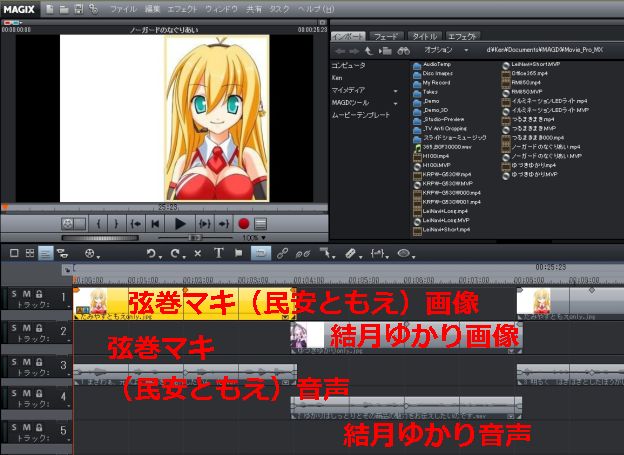 1トラ2トラが2人の画像、3トラ4トラが2人の音声。少しかぶせ気味にしている。